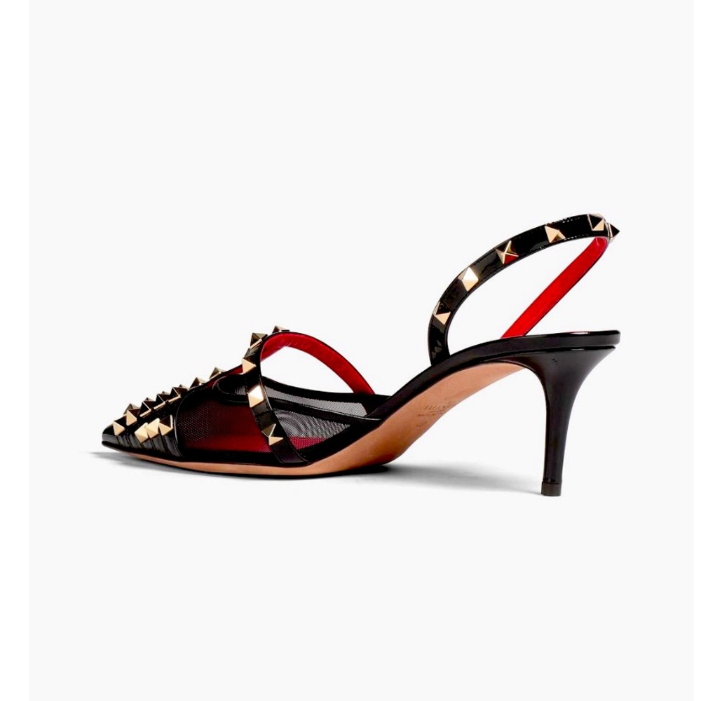 Rockstud Alcove mesh and parent leather slingback pumps. Size 35.5